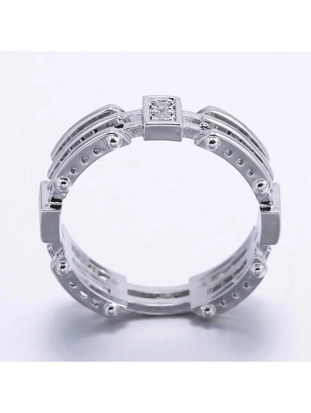 Interlocking band RING with accents - Silver - CZs- size 8